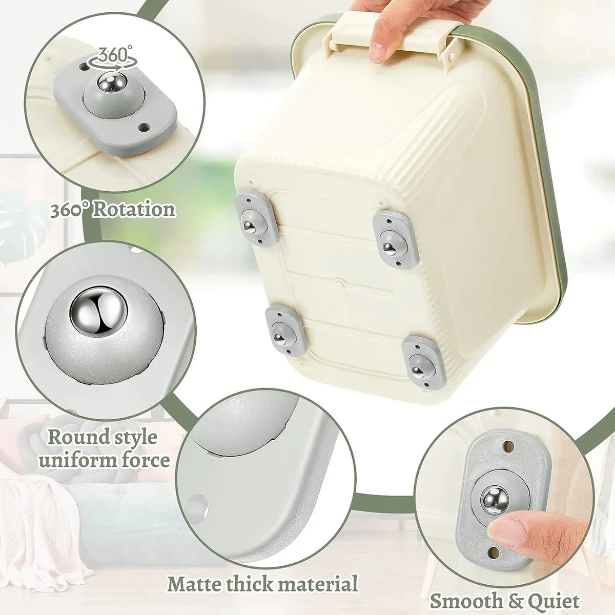 Self-Adhesive Rotating Mini Wheels for Storage Boxes & Bins ⭐⭐⭐⭐⭐